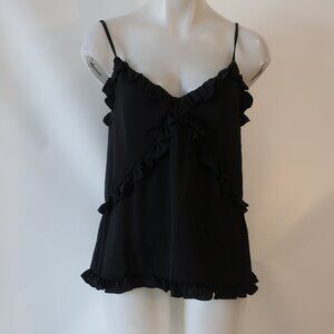 Womens Rebecca Minkoff Black V-Neck Strappy Ruffled Tank Top S